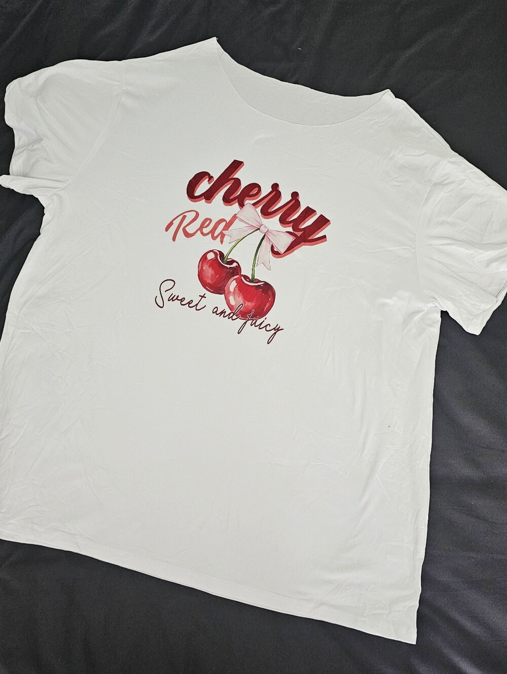 White Short-Sleeve Cherry Graphic Tee - Sweet and Juicy